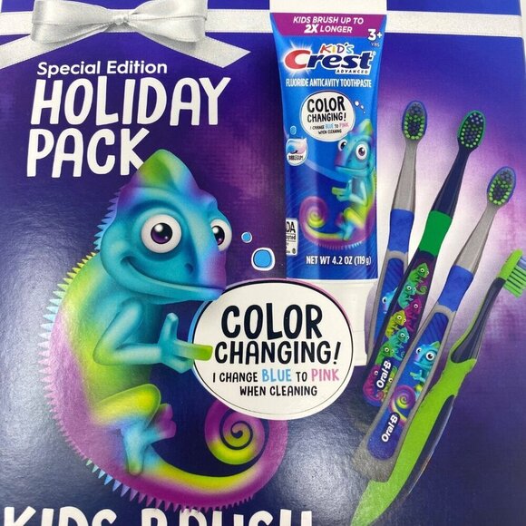 Crest + Oral-B Kids Chameleon Holiday Pack 4-Toothbrushes 1-Tube Toothpaste - Picture 2 of 6